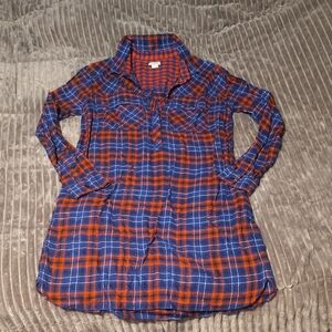 J. Crew Vibrant Orange and Navy Plaid Shirt